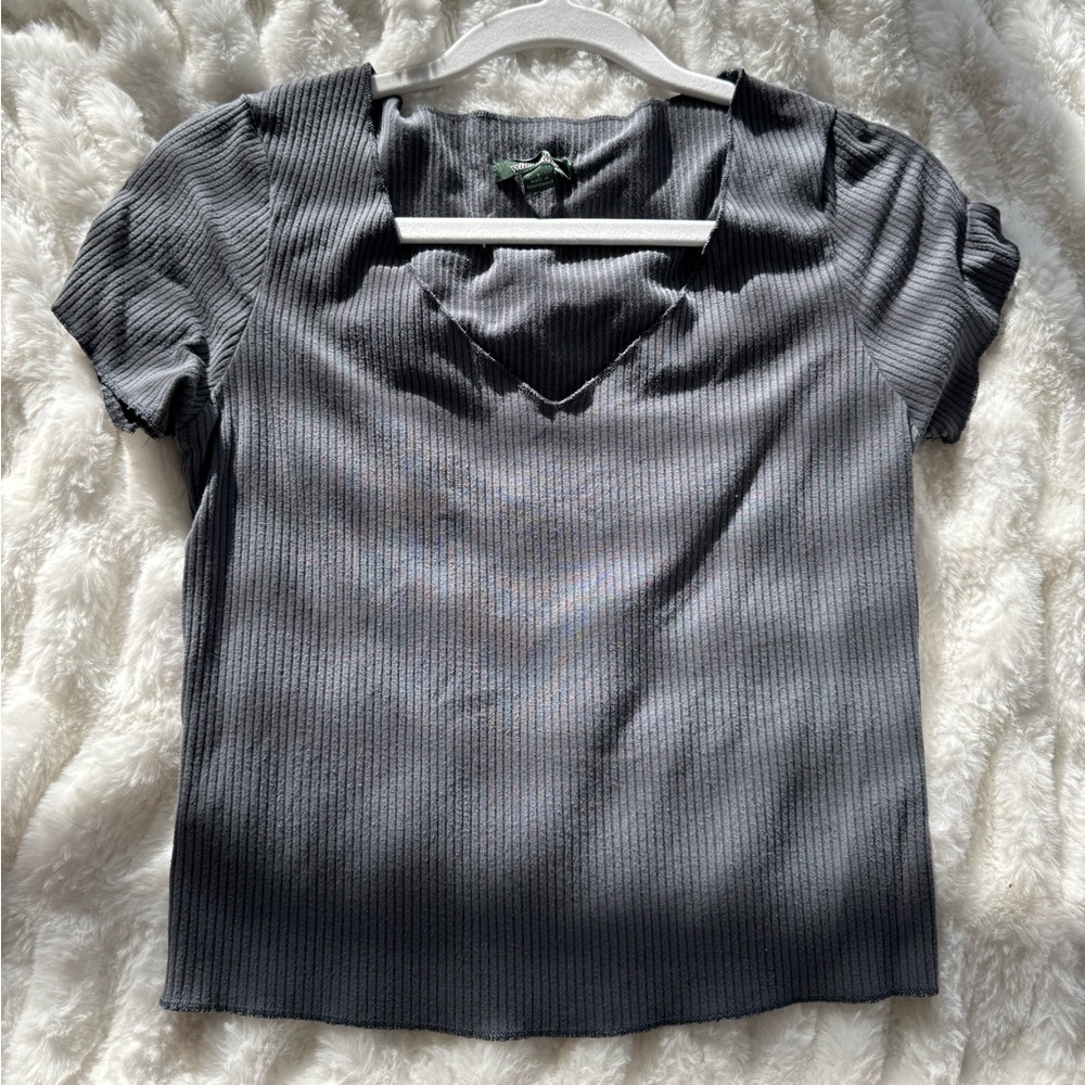 Wild Fable Charcoal Ribbed Short Sleeve Top